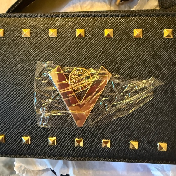 Valentino Orlandi Black Crossbody Bag with Gold Accents - Picture 3 of 4